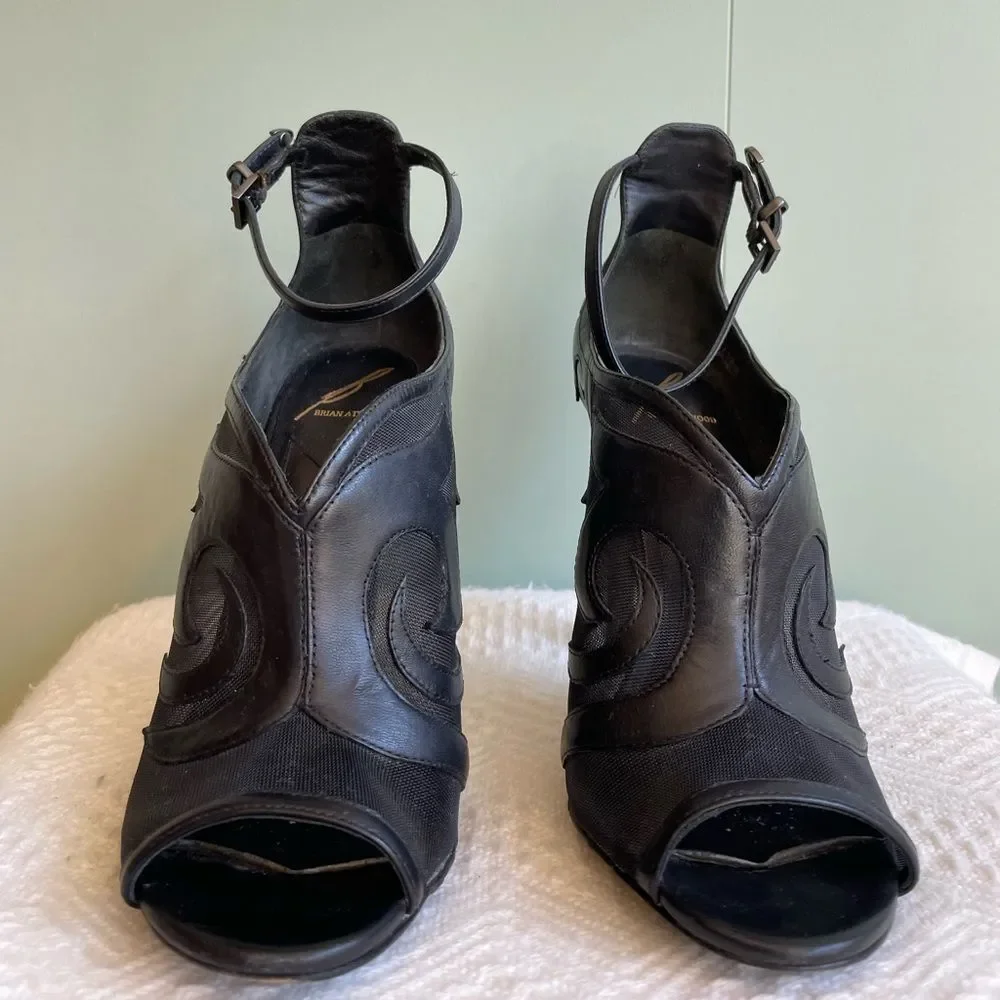 B Brian Atwood Black Booties Sz 7.5 - Picture 3 of 12